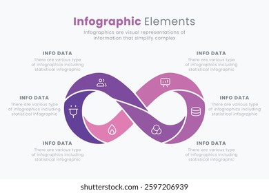 Infographic elements design template, A circle infographic with 6 steps can be used for workflow layout, presentation, diagram, banner, web design, and vector illustration.