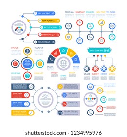 Infographic elements. Financial presentation infochart, marketing chart and bar diagrams. Option process graph and timeline vector set