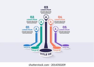 Elementos infográficos, colores planos, logros de clasificación, plantillas de diseño vectorial, para diseños de flujo de trabajo, gráficos, informes anuales con 5 opciones.