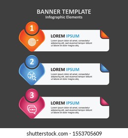 Infographic elements in the form of banners to embed data with the target icon arrow, website and bubble speech are also numbers. Colorful banners