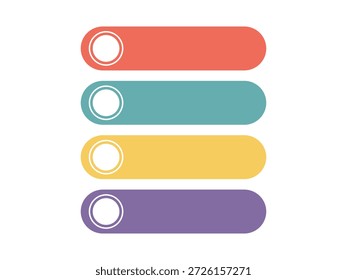 Elementos de infografía con cuatro rectángulos redondeados coloridos e iconos de círculo. Diseño moderno para presentación de datos o diseño de texto.