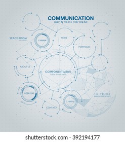 Infographic elements. futuristic user interface HUD UI UX. Wireframe mesh broken polygonal element. Sphere with connected lines and dots. Connection Structure.