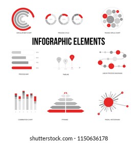 Infographic Elements, Global Data Visualisation Vector Set. Rating, Target, Circle Diagram, Pie Chart Modern Clean Design. Education, Technology, Annual Report, Business Data Infographic Elements