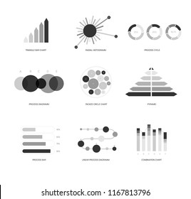 Infographic Elements, Global Data Visualisation Vector Set. Rating, Target, Circle Diagram, Pie Chart Modern Clean Design. Education Service, Technology, Report, Presentation Infographic Elements
