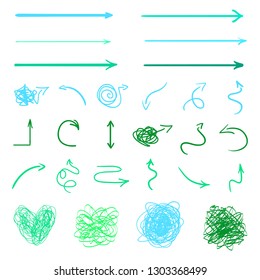 Infographic elements. Hand drawn geometric shapes on white. Colored backgrounds with array of lines. Abstract arrows. Colorful illustration. Sketchy elements for posters and flyers