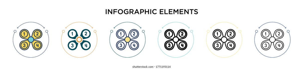 Infographic elements icon in filled, thin line, outline and stroke style. Vector illustration of two colored and black infographic elements vector icons designs can be used for mobile, ui, web