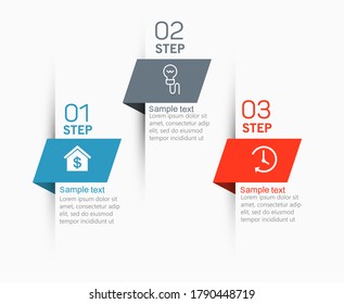 Elemento infográfico con iconos y 3 opciones o pasos. Para contenido, diagrama, diagrama de flujo, pasos, partes, infografía de línea de tiempo, diseño de flujo de trabajo, gráfico. Vector eps 10