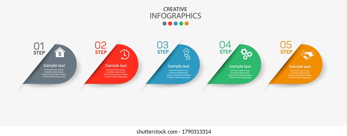Infographic elements with icons and 5 options or steps. For content, diagram, flowchart, steps, parts, timeline infographics, workflow layout, chart. Vector eps 10