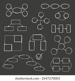 infographic elements, including circles, arrows, and square text boxes. Designed for creating customizable sequence diagrams, flowcharts