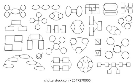 elementos de infografía, incluidos círculos, flechas y cuadros de texto cuadrados. Diseñado para crear diagramas de secuencia personalizables, diagramas de flujo