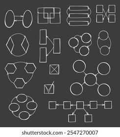 infographic elements, including circles, arrows, and square text boxes. Designed for creating customizable sequence diagrams, flowcharts