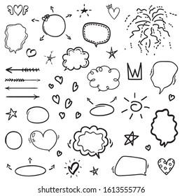 Infographic elements isolated on white. Hand drawn symbols. Abstract sketchy drawings. Black and white illustration
