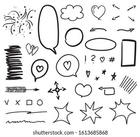 Infographic elements isolated on white. Hand drawn arrow. Abstract arrows and speech bubbles for your work. Black and white illustration