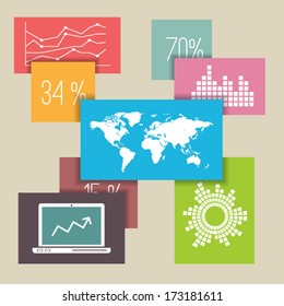 Infographic elements: map, diagrams and charts. Square background vector.