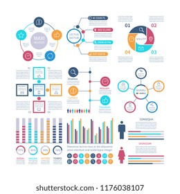 Infographic elements. Modern infochart, marketing chart and graphs, bar diagrams. Option process graph for internet report vector set. Infochart and graph information, data graphic illustration