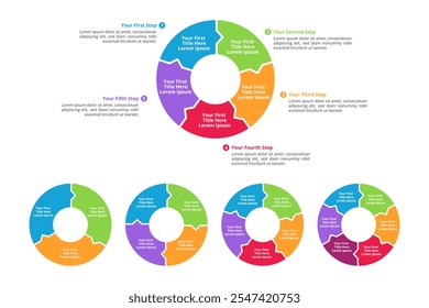 Elementos infográficos com várias etapas para apresentação comercial, pôster e banner.
