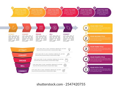 Infografische Elemente mit mehreren Schritten für Geschäftspräsentation, Poster und Banner.