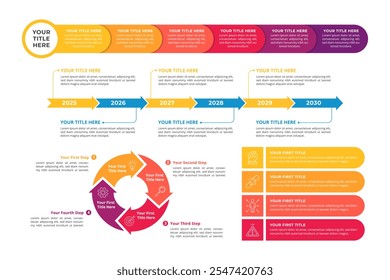 Infographic Elements with Multiple Step for Business Presentation, Poster, and Banner.