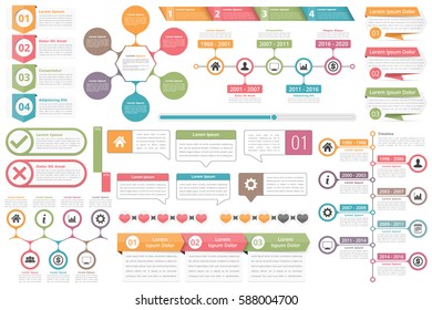 Infographic Elements - Objects With Numbers Amd Text, Timeline Infographics, Check And Cross Symbols, Circle Diagram, Speech Bubbles, Process Charts Infographics, Vector Eps10 Illustration