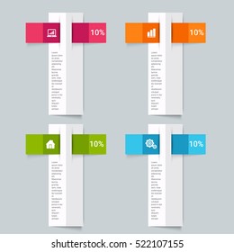 Infographic elements - objects for text and numbers or icons, timeline, process diagram, bar chart, percents graphs, vector eps10 illustration