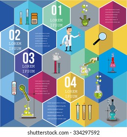 Infographic Elements on Hexagons - Top View on Hexagons with chemistry icons.  Vector illustration.