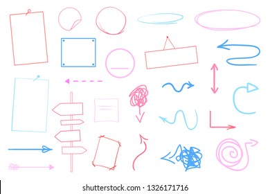 Infographic elements on isolated background. Hand drawn colored arrows. Colorful illustration. Sketchy doodles