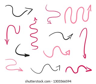 Infographic elements on isolated white background. Hand drawn simple arrows. Line art. Set of different pointers. Abstract indicators. Doodles for artwork