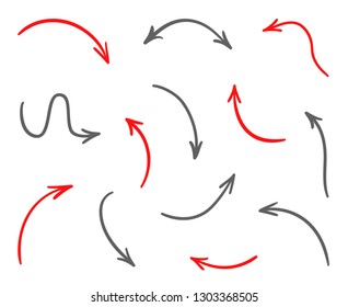 Infographic elements on isolated white background. Hand drawn simple arrows. Line art. Set of different pointers. Abstract indicators. Doodles for artwork