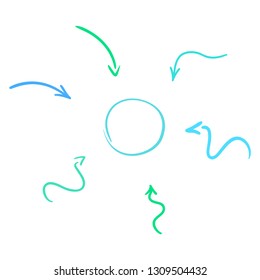 Infographic elements on isolated white background. Hand drawn simple arrows. Line art. Set of different pointers. Abstract indicators. Doodles for artwork