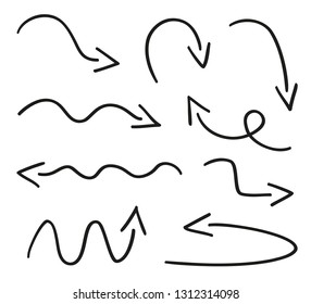 Infographic elements on isolated white background. Hand drawn simple arrows. Line art. Set of different pointers. Abstract indicators