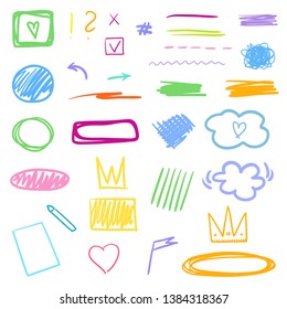 Infographic elements on isolated white background. Hand drawn different signs. Colorful illustration. Doodles for artwork