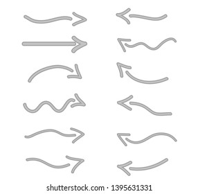 Infographic elements on isolated white background. Hand drawn simple arrows. Line art. Set of different pointers. Abstract indicators. Black and white illustration. Doodles for artwork