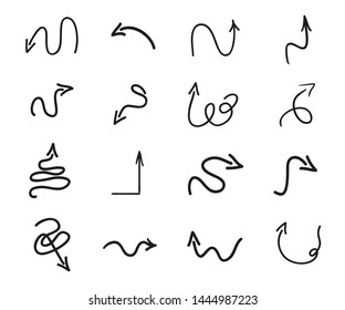 Infographic elements on isolated white background. Hand drawn simple arrows. Line art. Set of different pointers. Abstract arrow. Black and white illustration