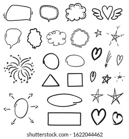 Infographic elements on isolated white background. Hand drawn simple element. Set of different geometric shapes. Abstract indicators. Black and white illustration. Doodles for artwork