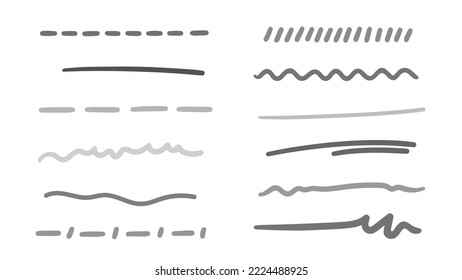 Infographic elements on isolated white background. Hand drawn underlines. Black and white illustration