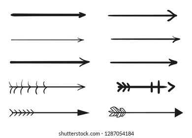 Infographic elements on isolation background. Collection of arrows on white. Highlighters for design. Hand drawn simple pointers. Line art. Set of different signs. Abstract symbols. Doodles for work