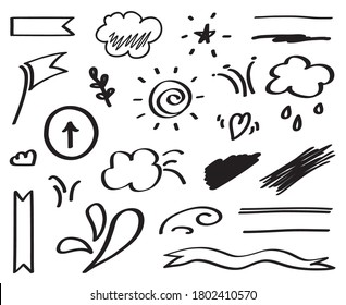 Infographic elements on isolation background. Set of black signs on white. Hand drawn simple symbols