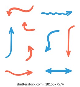 Infographic elements on isolation background. Colored set of sketchy indicator signs. Hand drawn simple arrows