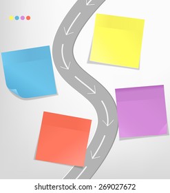 Infographic elements paper sticker with road on grayscale background