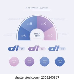 Elementos infográficos en tonos pasteles.