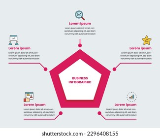 Elementos infográficos. Forma del pentágono con iconos de negocios