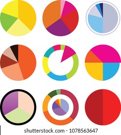 Infographic elements. Pie charts with thin line arrows. Set