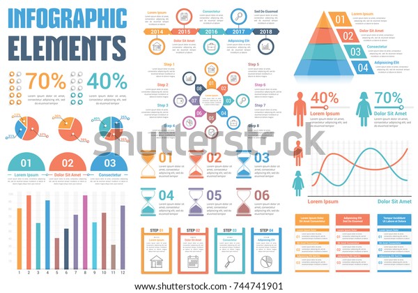 インフォグラフィックエレメント 円グラフ タイムライン パーセント 棒グラフ 折れ線グラフ 人物インフォグラフィック 円グラフ ピラミッド ステップ オプション ベクター画像eps10イラスト のベクター画像素材 ロイヤリティフリー