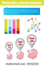 Infographic elements with piggy bank and charts