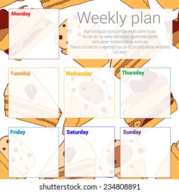 Infographic elements - post it note on bakery design background. Weekly plan.Weekly planner. Meal planner, appointments planner, todo's planner, homework planner.