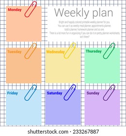 Infographic elements - post it note. Weekly plan.Weekly planner. Meal planner, appointments planner, todo's planner, homework planner.