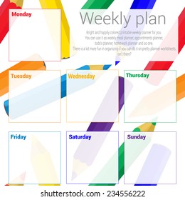 Infographic elements - post it note. Weekly plan.Weekly planner. Meal planner, appointments planner, todo's planner, homework planner. 