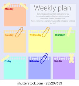 Infographic elements - post it note. Weekly plan.Weekly planner. Meal planner, appointments planner, todo's planner, homework planner.