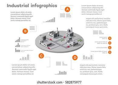 Infographic elements for presentation building 3D industry construction of isometric  flat design with urban landscape and industrial factory buildings and vector infograph set