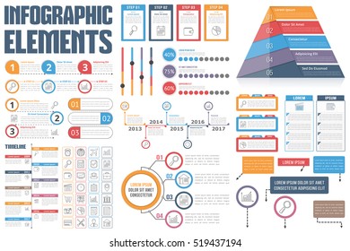 Infographic Elements - proces infographics, workflow diagrammen, tijdlijn infographics, stappen en opties, piramidediagram, tabel, tekstvak, flowchart ontwerp elementen, vector eps10 illustratie